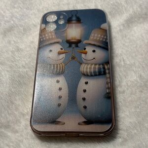 Snowman Design Phone Case - Blue and White